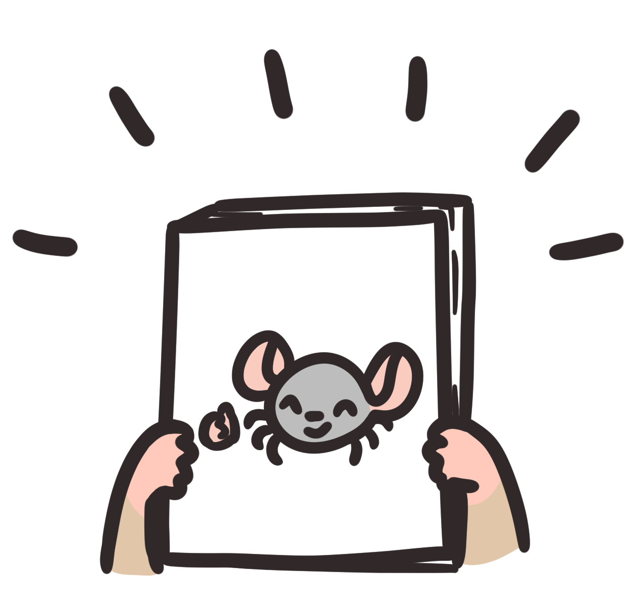 a rat holding up a stack of papers, with a rat giving a thumbs-up visible on the first one
