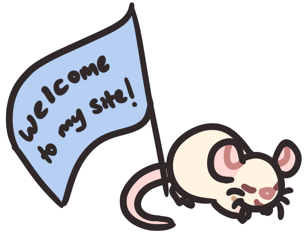 a sleeping rat next to a flag that says "Welcome to my site!"